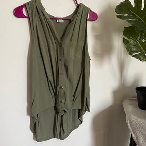 Olive Green High/Low Button Down Tank Top